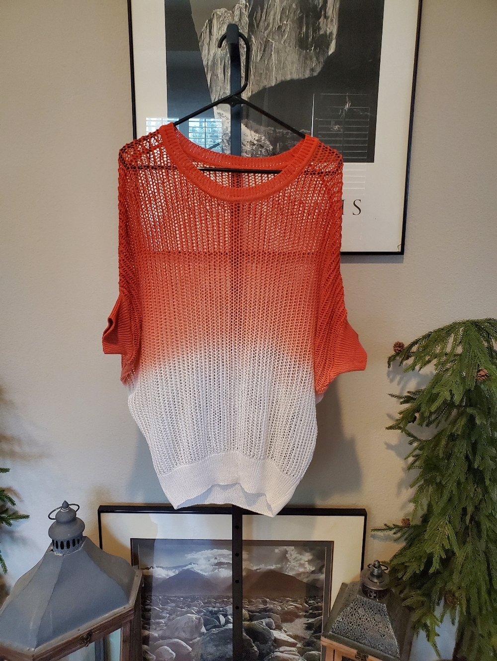Women's Ombre Open-Knit Sweater - Coral to White